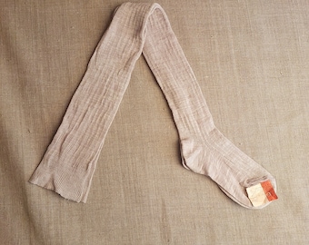 Vintage Cotton Delights: Beige Retro Stockings from Pryluky, Ukraine (1980)
