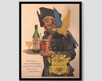 St Croix Rum druckbare Vintage Anzeige, digitaler Download Retro Rum Alkohol, Mid Century Küchenkunst, alte Werbung Wandkunst, Bar Warenkorb Dekor