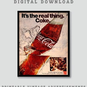 Reklama Coca-Coli do druku w stylu vintage, pobieranie cyfrowe, Coca-Cola w stylu retro, sztuka sodowa, sztuka Coca-Coli w stylu vintage, stara Coca-Cola, sztuka ścienna w stylu vintage, dekoracja wózka barowego,