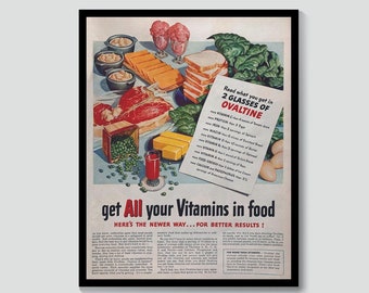 Ovomaltine druckbare Vintage Anzeige, digitaler Download Retro Essen trinken Kunst, Vintage Küchenkunst, alte Werbung Wandkunst, Bar Kaffee Wagen Dekor
