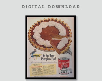 Nelke druckbare Vintage Anzeige, Vintage digitaler Download, Magazin Werbung, Mid Century Küche Dekor Art Print, Kitsch Retro 1950er Jahre Geschenk