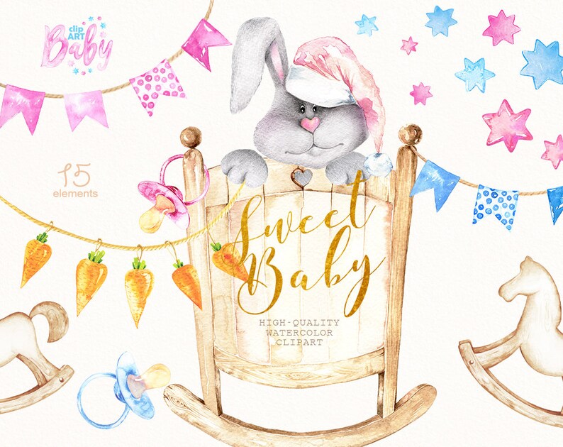 Watercolor Little Sleepy Bunny Baby Cribs Cute Animal Etsy
