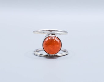 Carnelian Ring |925 Sterling Silver | Carnelian Jewelry | Orange Stone Ring | Round Shape Ring | Handcrafted Ring | Dual Band Ring | Gift