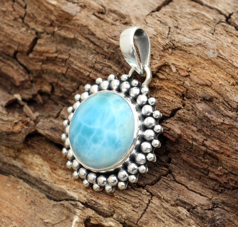 Larimar Pendant Sterling Silver Pendant Blue Stone Pendant image 0