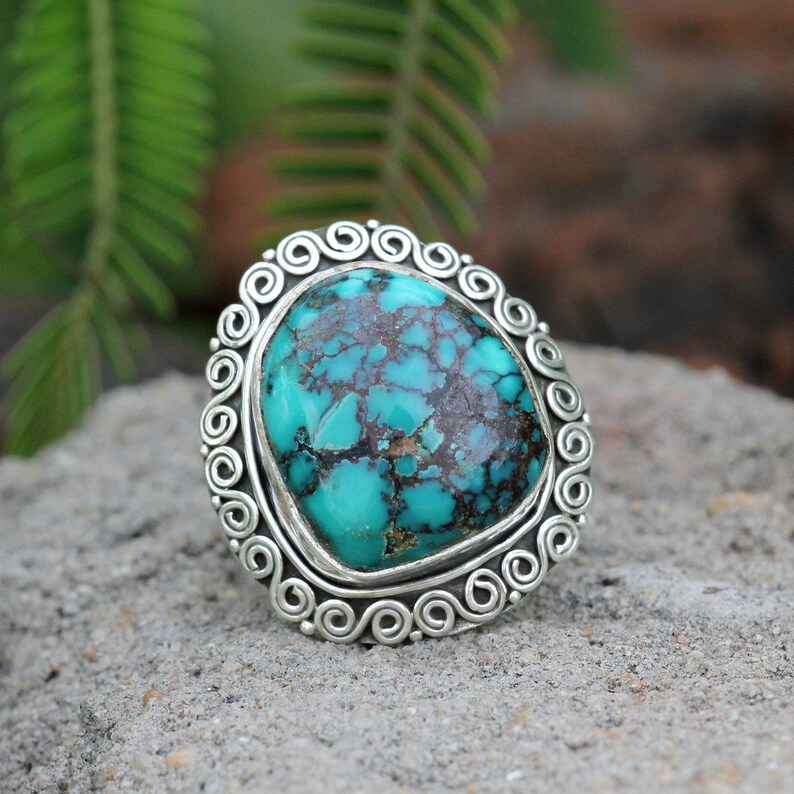 Natural Turquoise Ring Birthstone Ring Boho Jewelry Vintage image 0