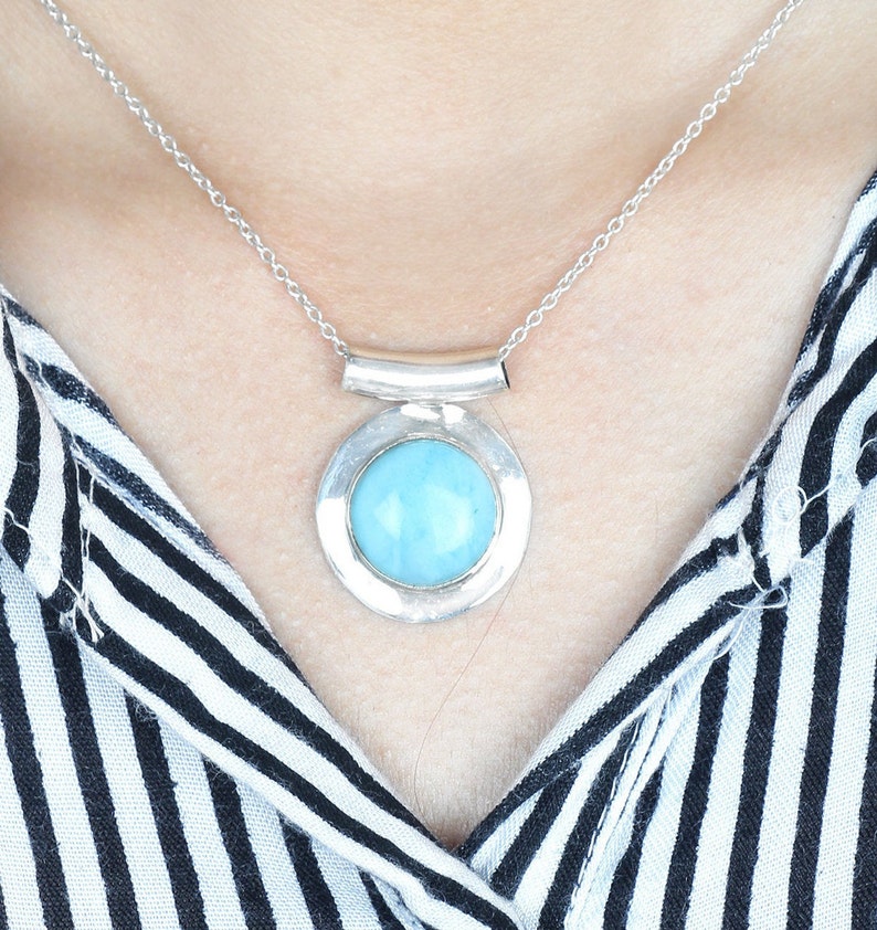 Larimar Pendant Necklace Silver Necklace Gemstone Necklace Only  Pendant