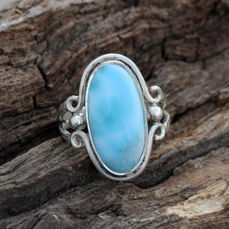 Larimar Ring in Sterling Silver Antique Ring Oval Gemstone image 0