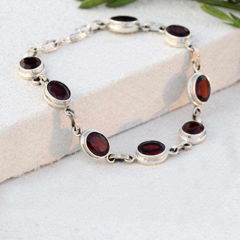 Garnet Bracelet Silver Bracelet Gemstone Bracelet Christmas image 0