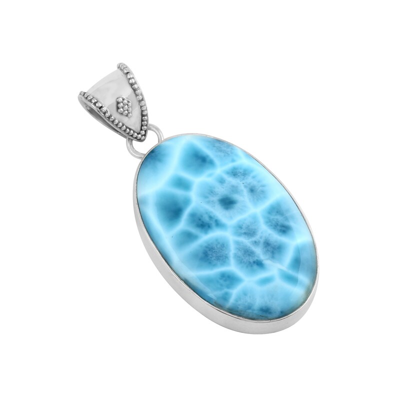 Larimar Pendant Silver Necklace High Grade Dominican Blue Only Pendant