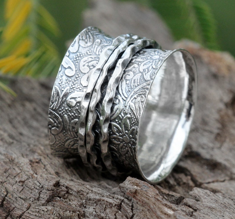 Spinner Ring Chunky Wide Band Spinner Ring Silver Ring For image 1