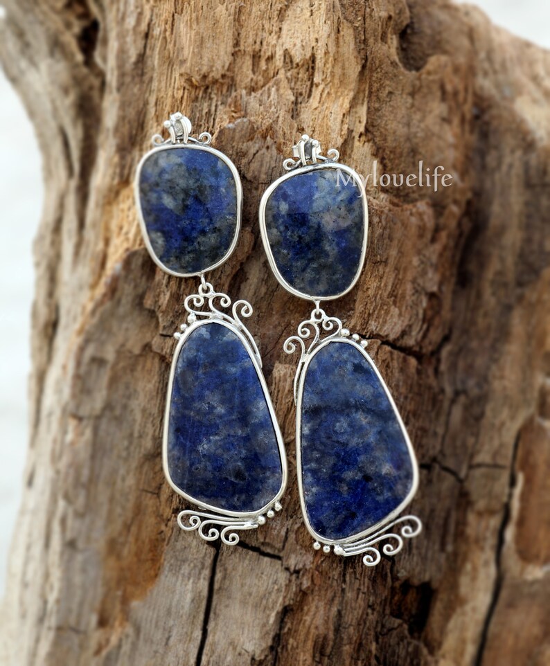 Sapphire Earring Silver Earrings Blue Stone Earring Dangle image 0