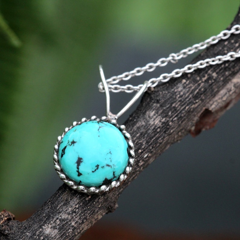 Natural Turquoise PendantSilver JewelryCharm image 0