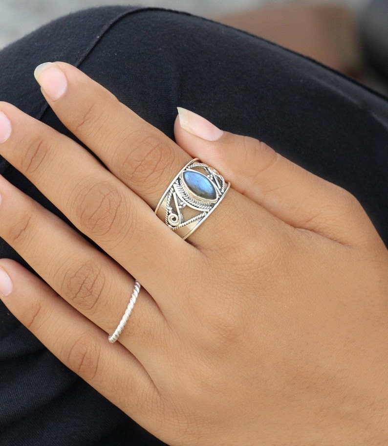 Labradorite Ring Sterling Silver Ring Marquise Ring Ring image 2