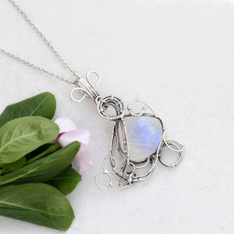 Moonstone Pendant Silver Pendant Pendant Wire Wrapped image 0