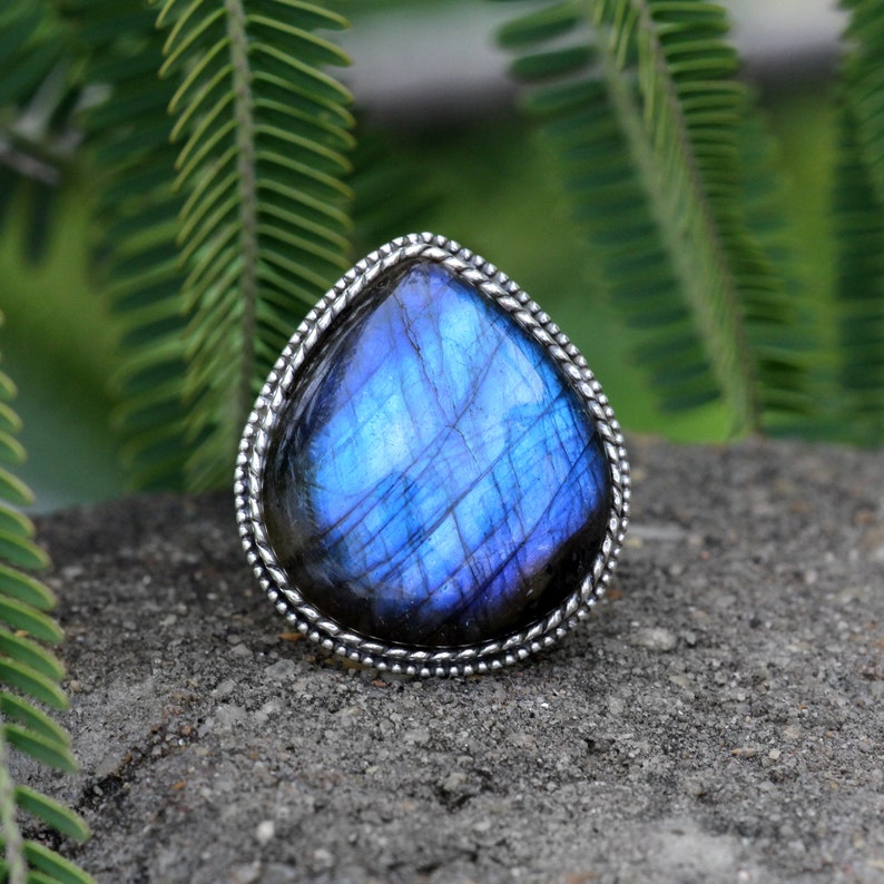 Labradorite Ring For Women Blue Flash Labradorite Silver image 0