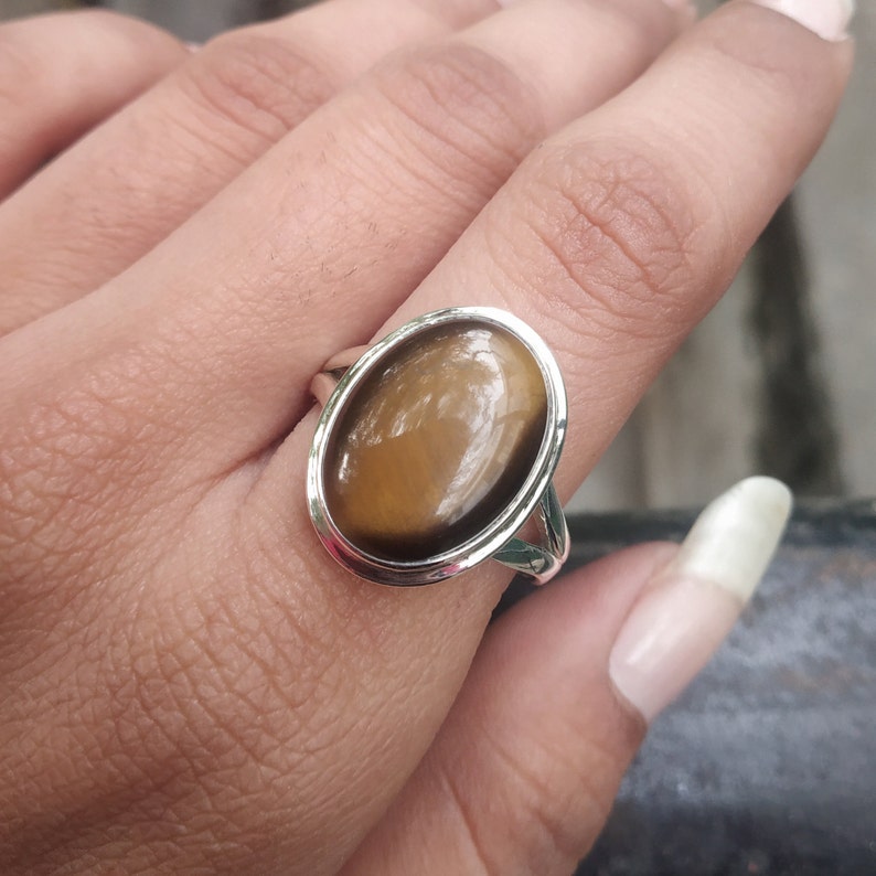 Tiger Eye Ring Sterling Silver Ring Oval Gemstone Natural image 0