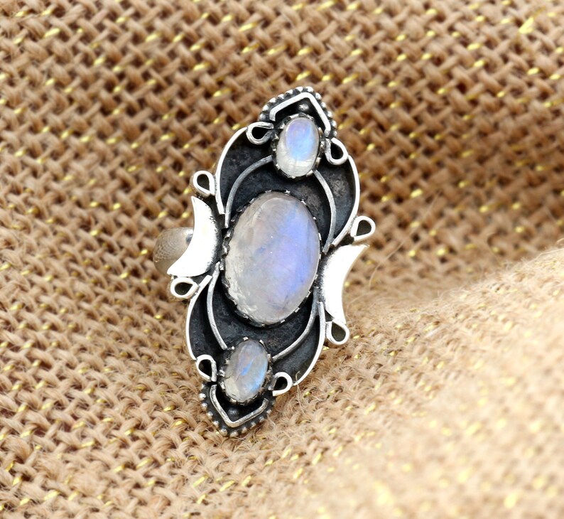 Rainbow Moonstone Sterling Silver Ring Moonstone Jewelry image 0