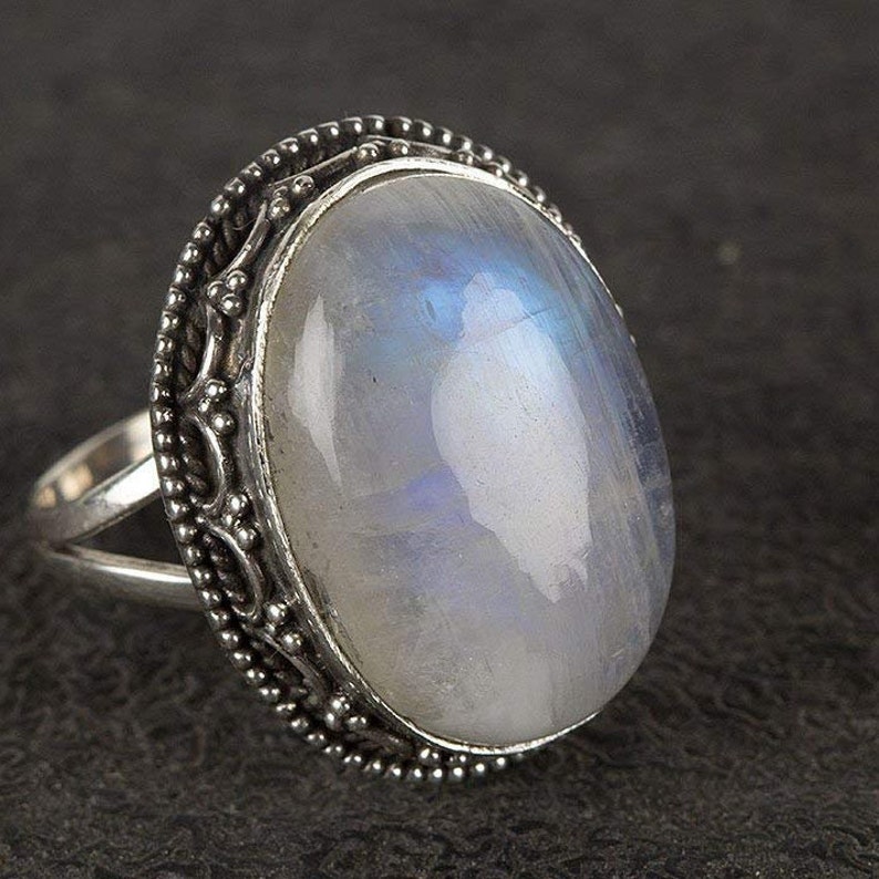 Moonstone Ring/ Silver Ring/ Bohemian Ring/ Oval Gemstone/ image 0
