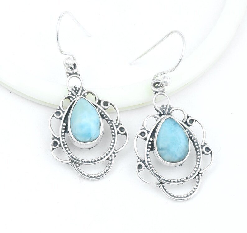 Larimar Earrings Gemstone Earrings Boho Jewelry Dangle image 0