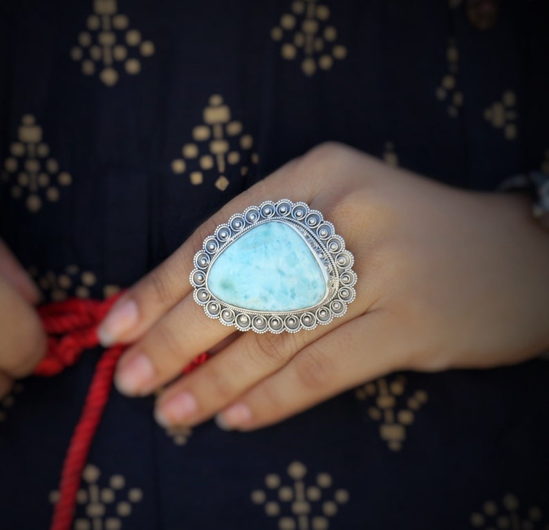 Larimar Ring Sterling Silver Gemstone Ring March image 0