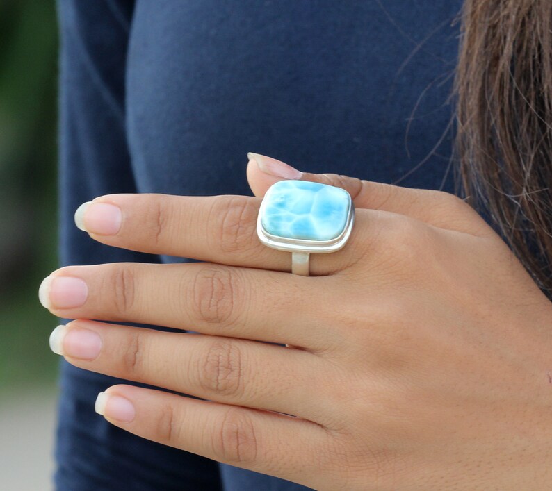 Larimar Ring Sterling Sliver Boho Ring Hippie Jewelry image 0