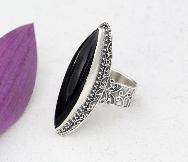 Black Onyx Ring Sterling Silver Ring Onyx Jewelry Designer image 0