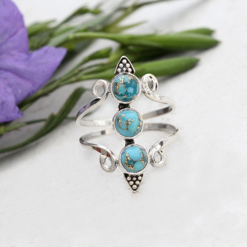 Blue Copper Turquoise Ring Silver Ring Blue Gemstone Copper image 0