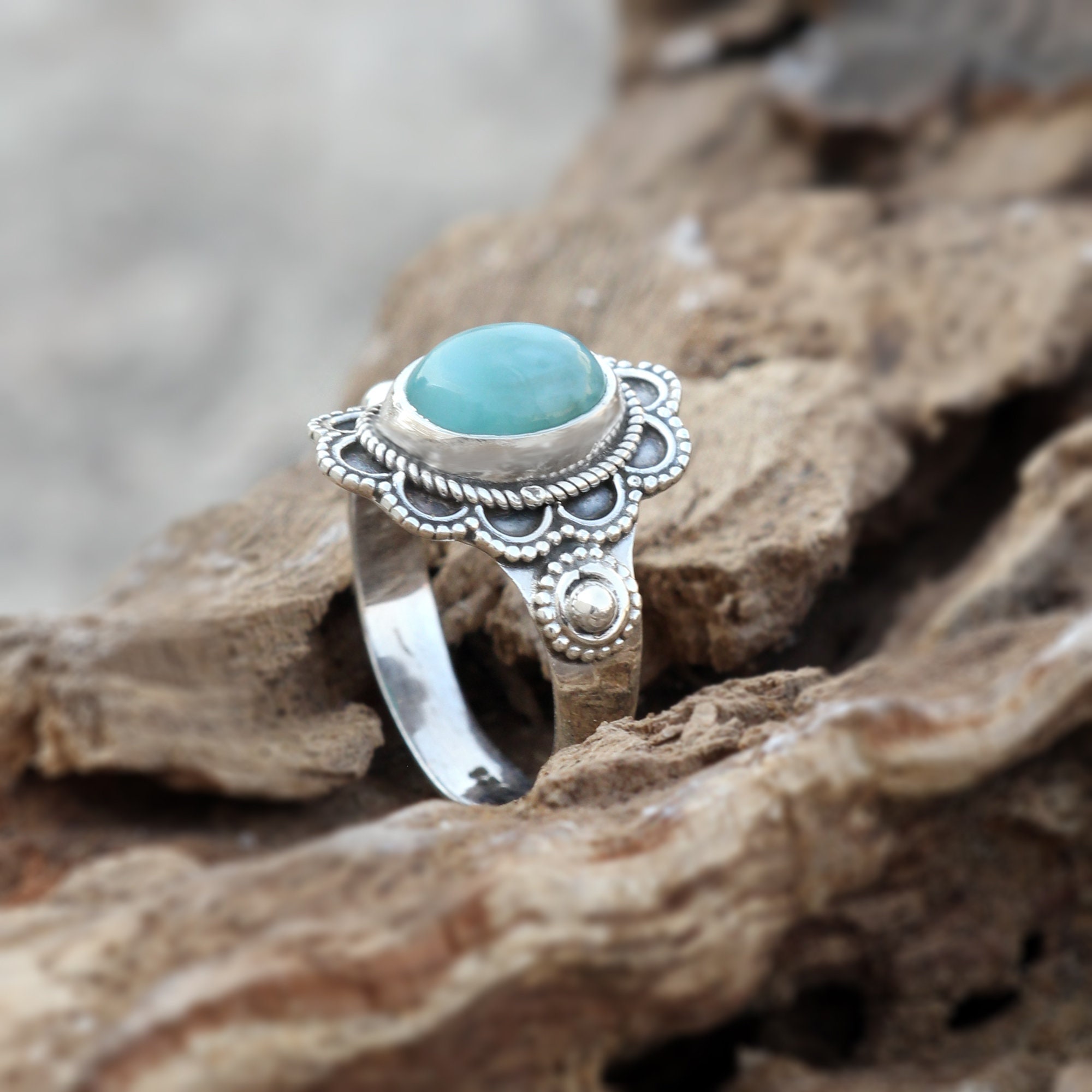 Larimar Ring With Healing Crystals March Birthstone Ring | Etsy