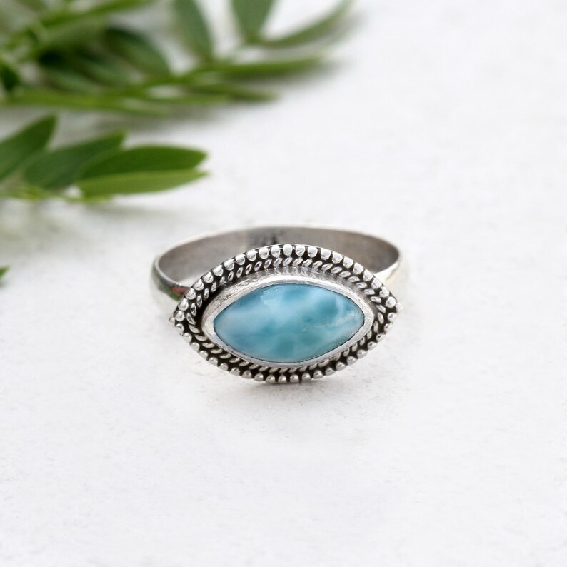 Larimar Ring Silver Ring Stacking Ring Gemstone Jewelry image 0