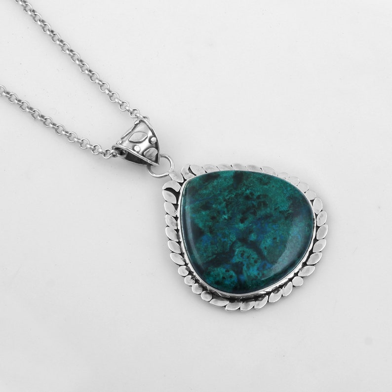 Malachite Silver Pendant Necklace Teardrop Gemstone Necklaces image 0