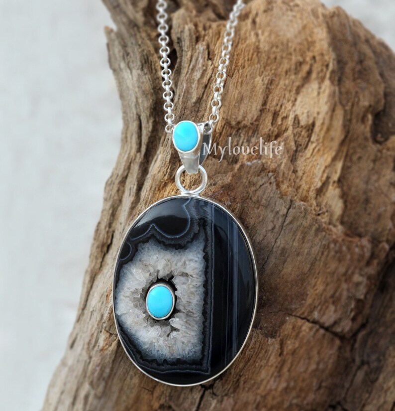 Druzy Pendant Necklace Turquoise Pendant Silver Pendant image 0