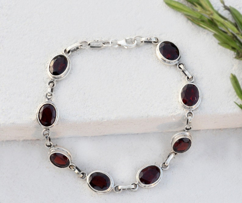 Garnet Bracelet Silver Bracelet Gemstone Bracelet Christmas image 1