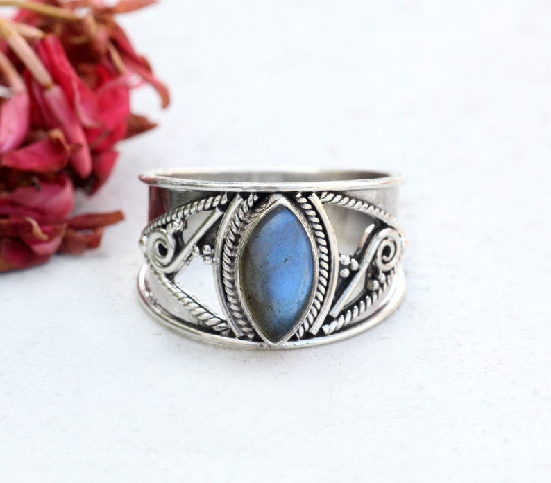 Labradorite Ring Sterling Silver Ring Marquise Ring Ring image 0