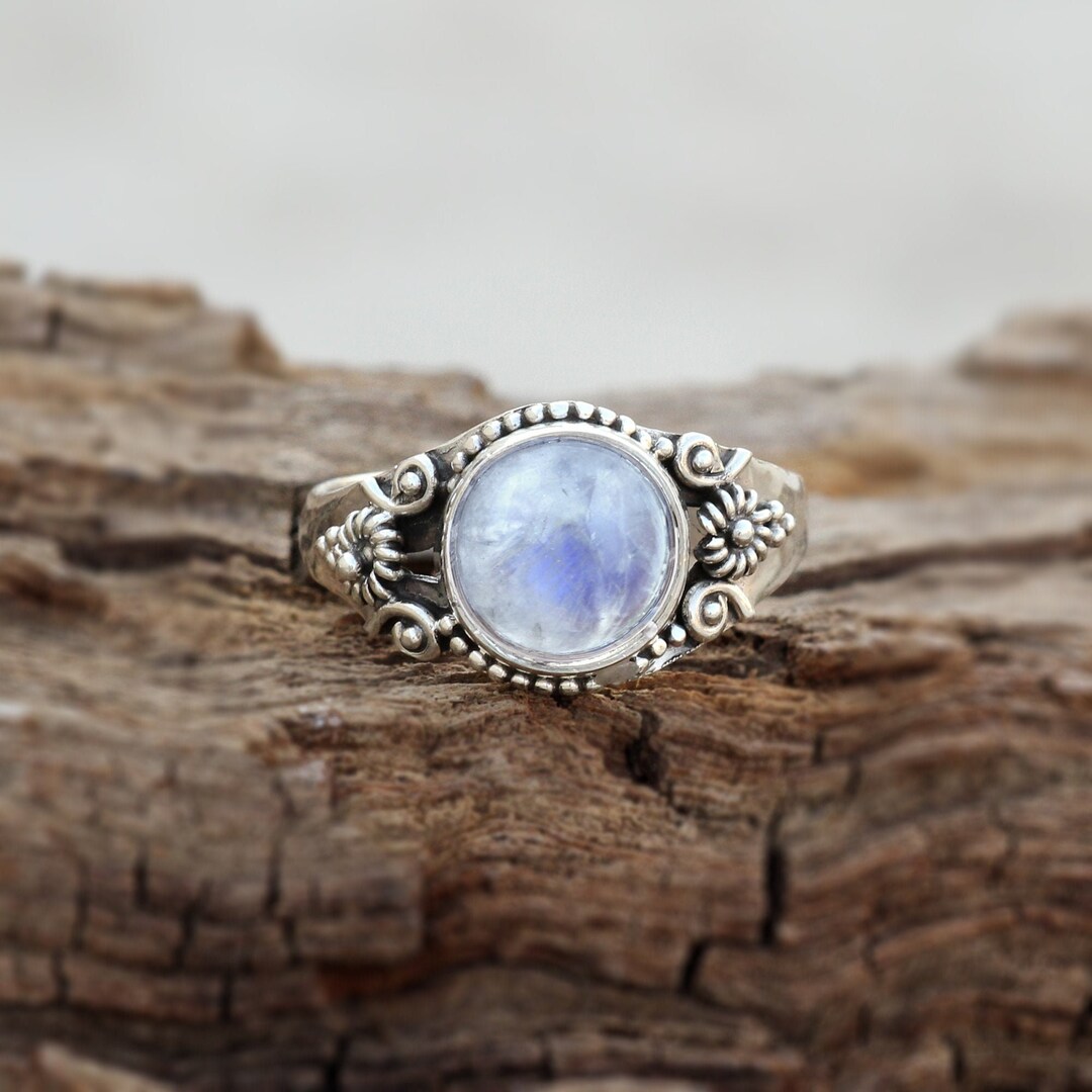 Moonstone Ring 925 Sterling Silver Round Moonstone Ring Etsy