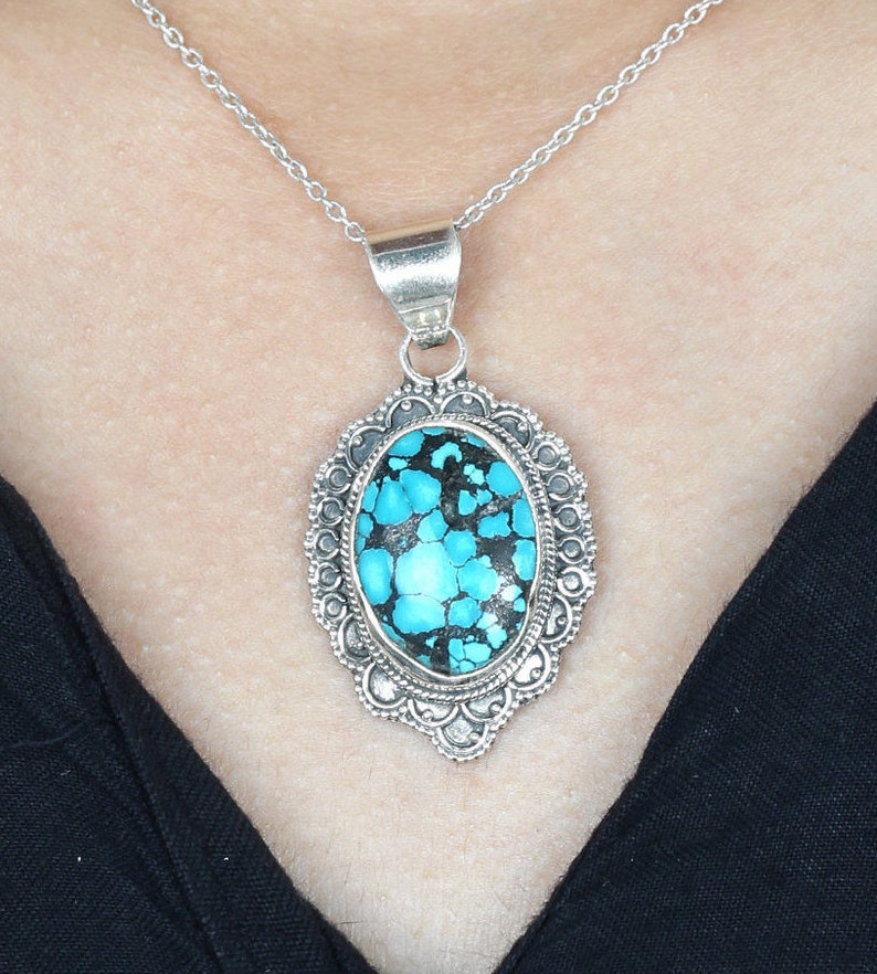 Natural Turquoise Pendant Silver Necklace Pendant Necklace image 0