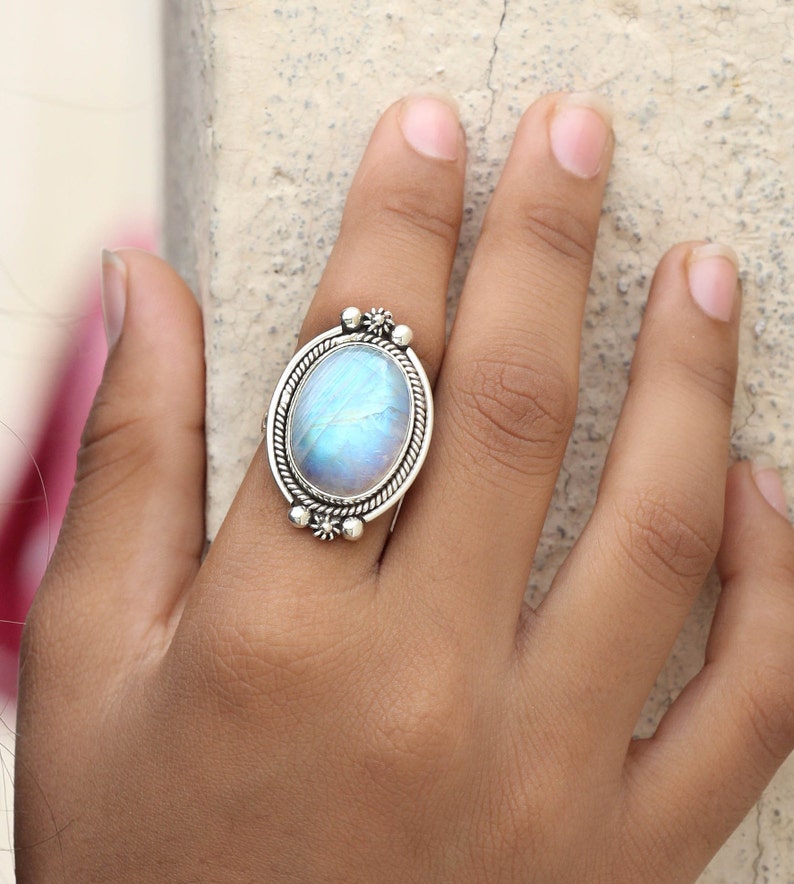 Rainbow Moonstone Ring in Sterling Silver Moonstone Jewelry image 0