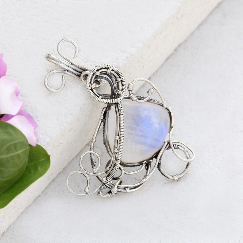 Moonstone Pendant Silver Pendant Pendant Wire Wrapped image 0