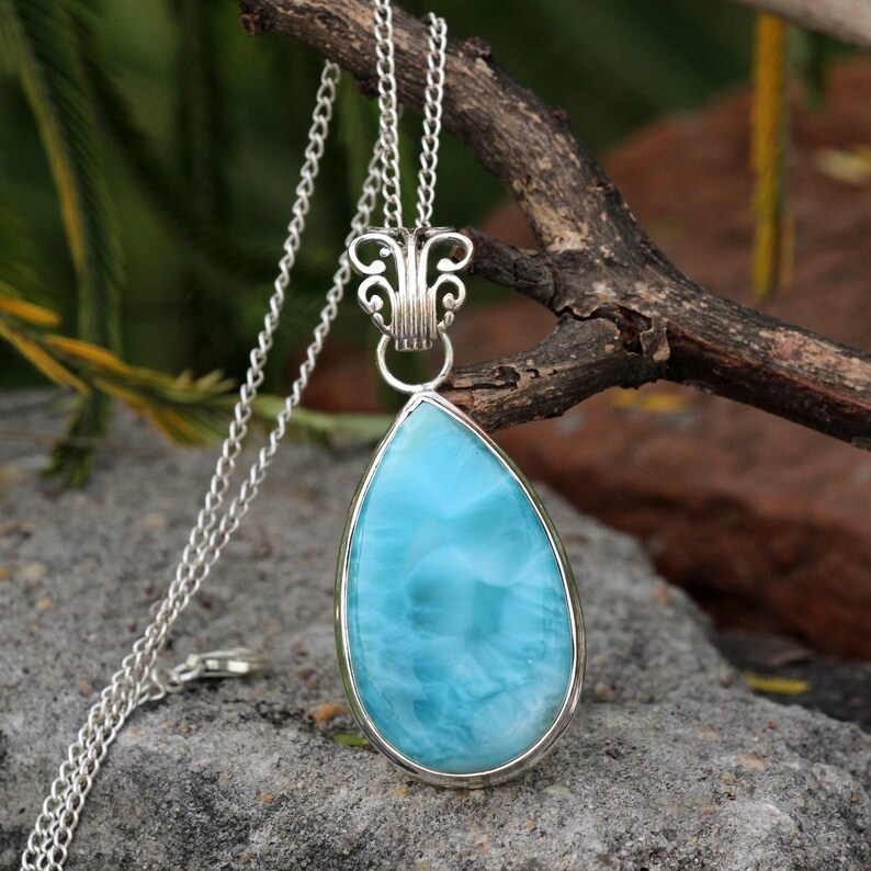 Larimar Pendant For Women Silver Necklace High Grade image 1