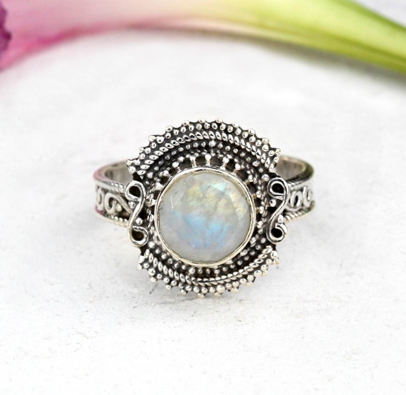 Rainbow Moonstone Ring Sterling Silver Ring For Women image 0