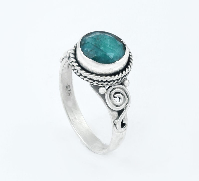 Emerald Ring Sterling Sliver Ring Engagement Ring Natural image 0