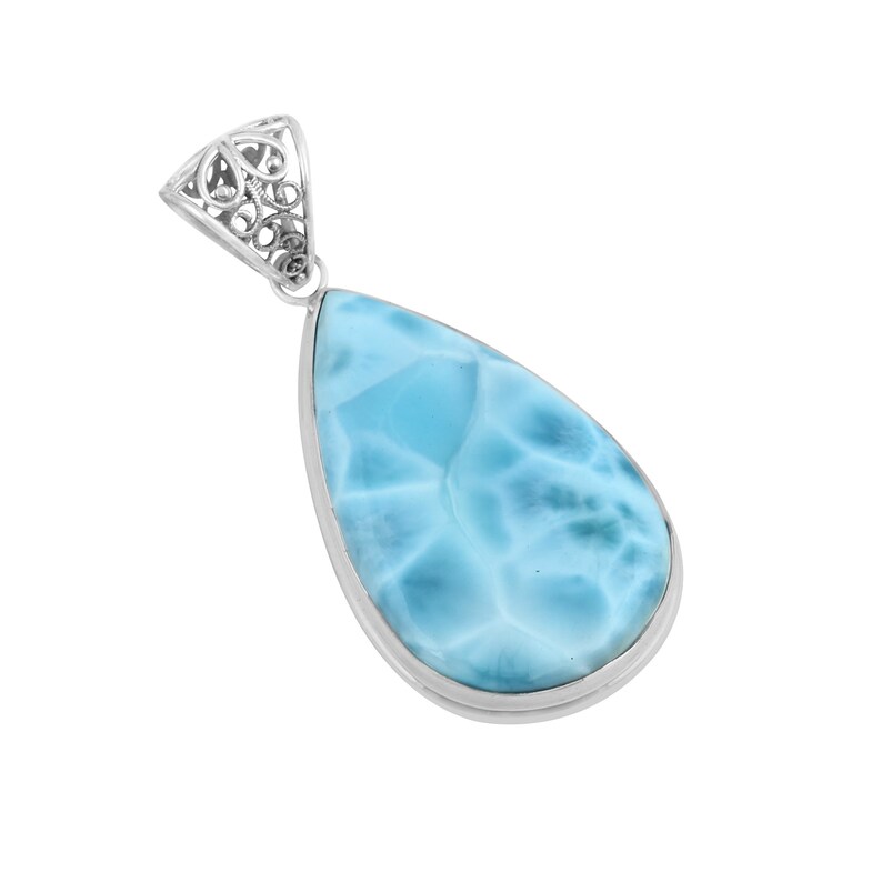 Larimar Pendant Necklace in 925 Sliver Incredible AAA Grade image 0