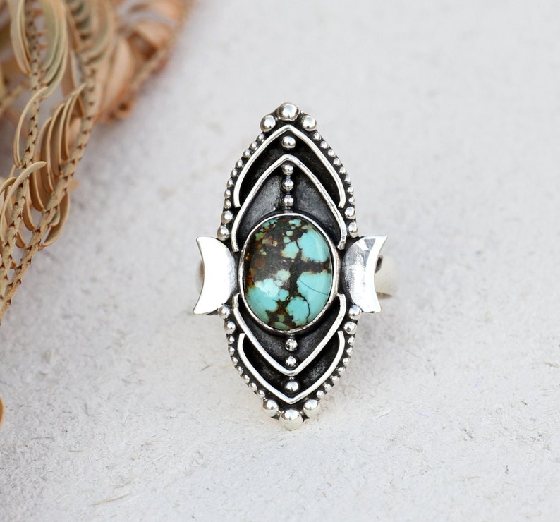 Turquoise Ring Sterling Silver Natural Turquoise Ring Boho image 0