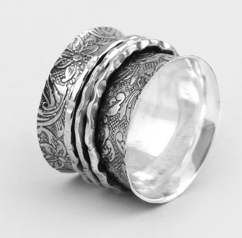 Spinner Ring Chunky Wide Band Spinner Ring Silver Ring For image 0