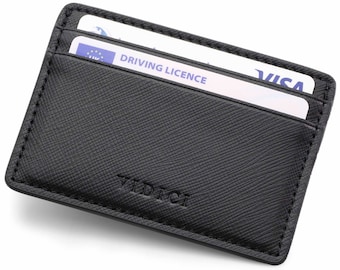 Vidici Saffiano Vegan Leather Credit Card Holder Wallet in Black, Grey