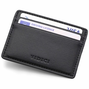 Vidici Saffiano Vegan Leather Credit Card Holder Wallet in Black, Grey image 1