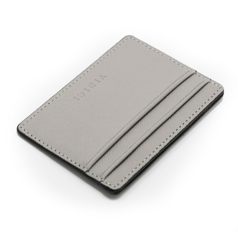 Saffiano Vegan Leather Card Holder Wallet in Grey image 2