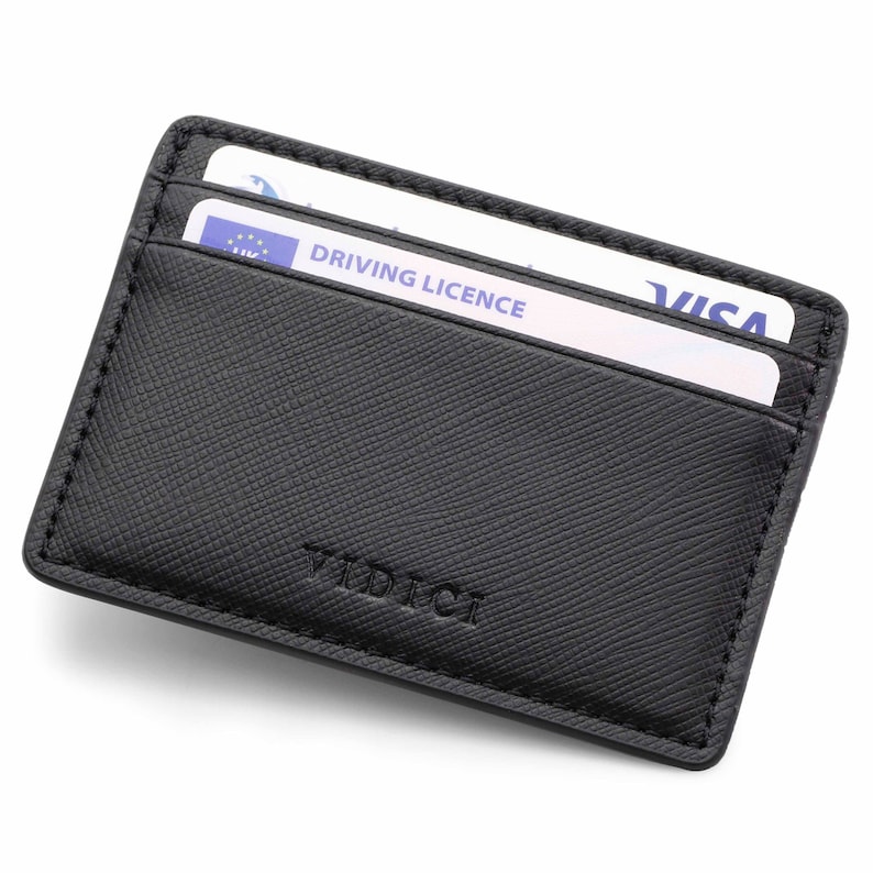 Vidici Saffiano Vegan Leather Credit Card Holder Wallet in Black, Grey image 1