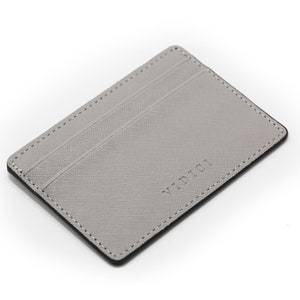 Saffiano Vegan Leather Card Holder Wallet in Grey image 3