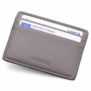 Portefeuille porte-cartes en cuir végétalien Saffiano en gris