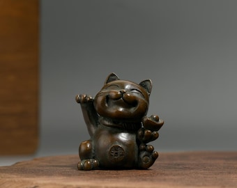 Gato de bronce - Escultura japonesa vintage de bronce, decoración del hogar, estilo Art Déco, escultura de animales, regalo de aniversario, recuerdo, regalo del Día de la Madre, jardín
